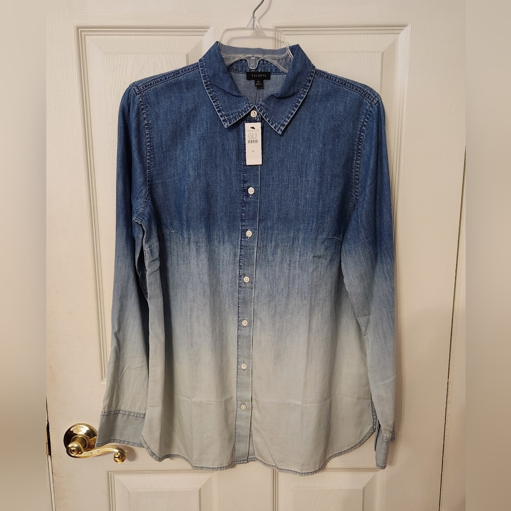 Talbots  Denim Button-Up Shirt - Blue to Light Wash NWT Size Medium